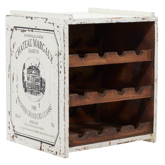 16" White Wood Farmhouse Wine Rack